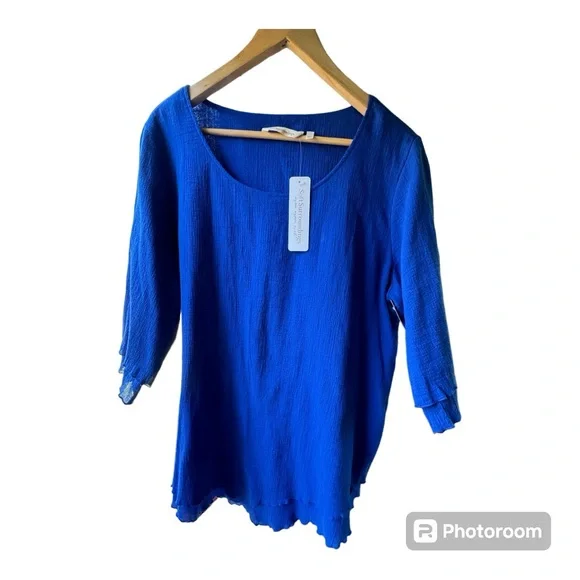 Soft Surroundings Siesta‎ Key Tunic Lightweight Sapphire Blue Cotton Top. Large. - Picture 2 of 7